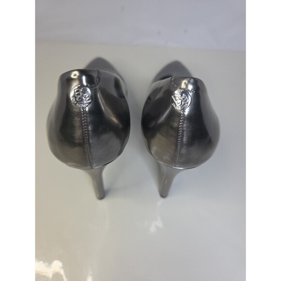 BCBGeneration Shiny Metallic Gray Pointed Toe High Heel Pumps 7.5 Hoco Wedding - Picture 8 of 9